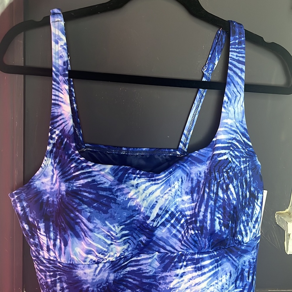 Women's Lands' End Bust Minimizer Squareneck Tankini Top Blue - Picture 4 of 5